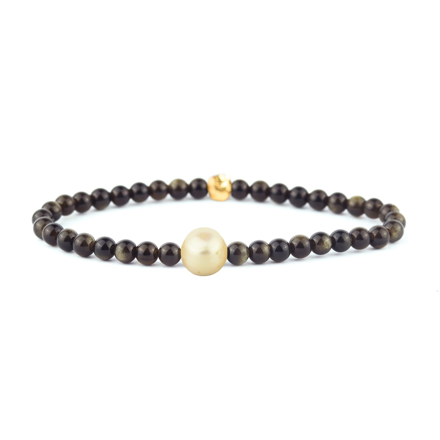 Pippa Pearl Stretch Bracelet in Gold Sheen Obsidian