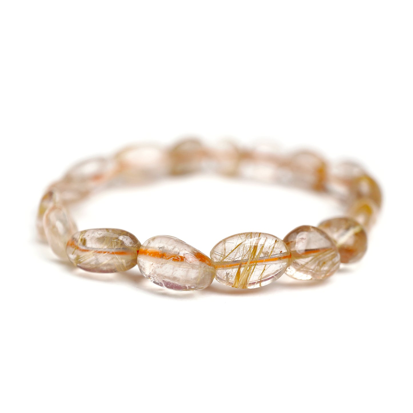 A-Grade Golden Rutilated Quartz Pebbles Stretch Bracelet