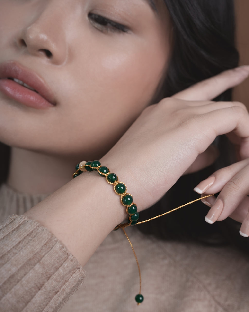 Cadence Orbit Bracelet in Green Agate
