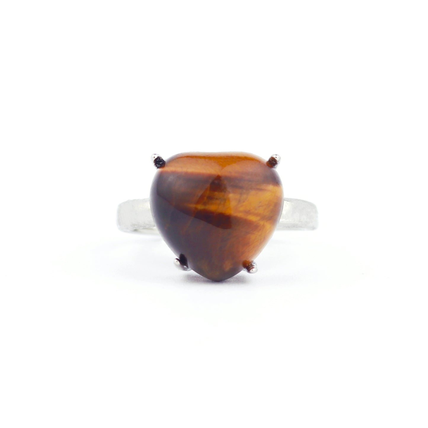 Brown Tiger Eye Heart Cabochon Adjustable Ring