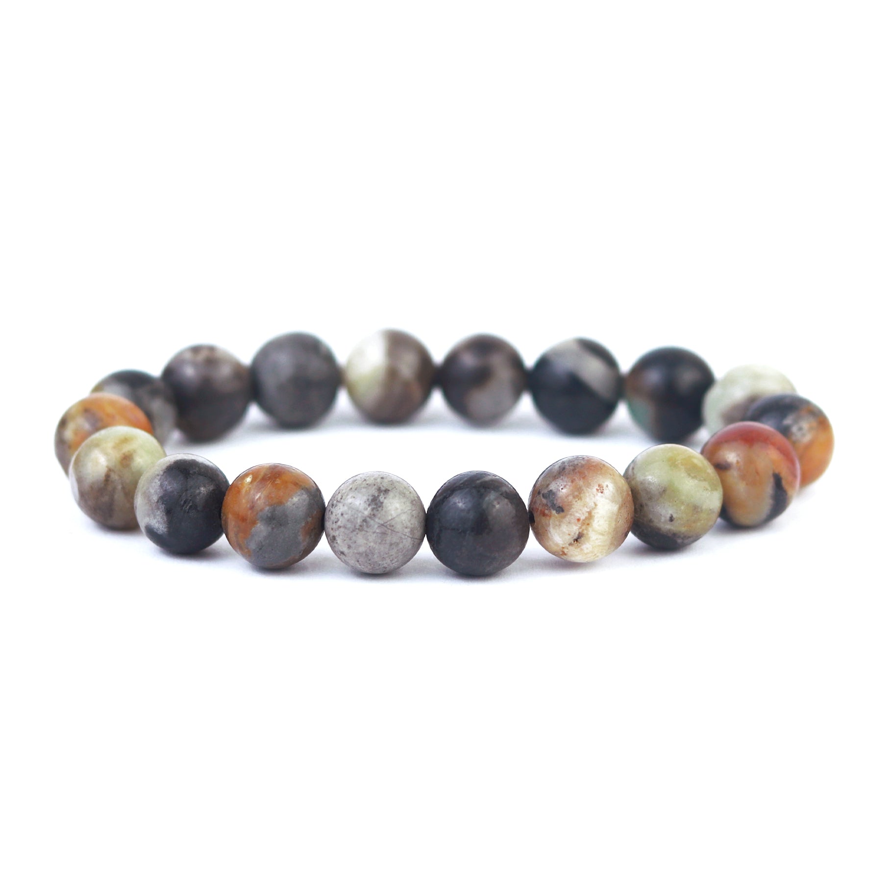 Silver Leaf Jasper Stretch Bracelet 10mm