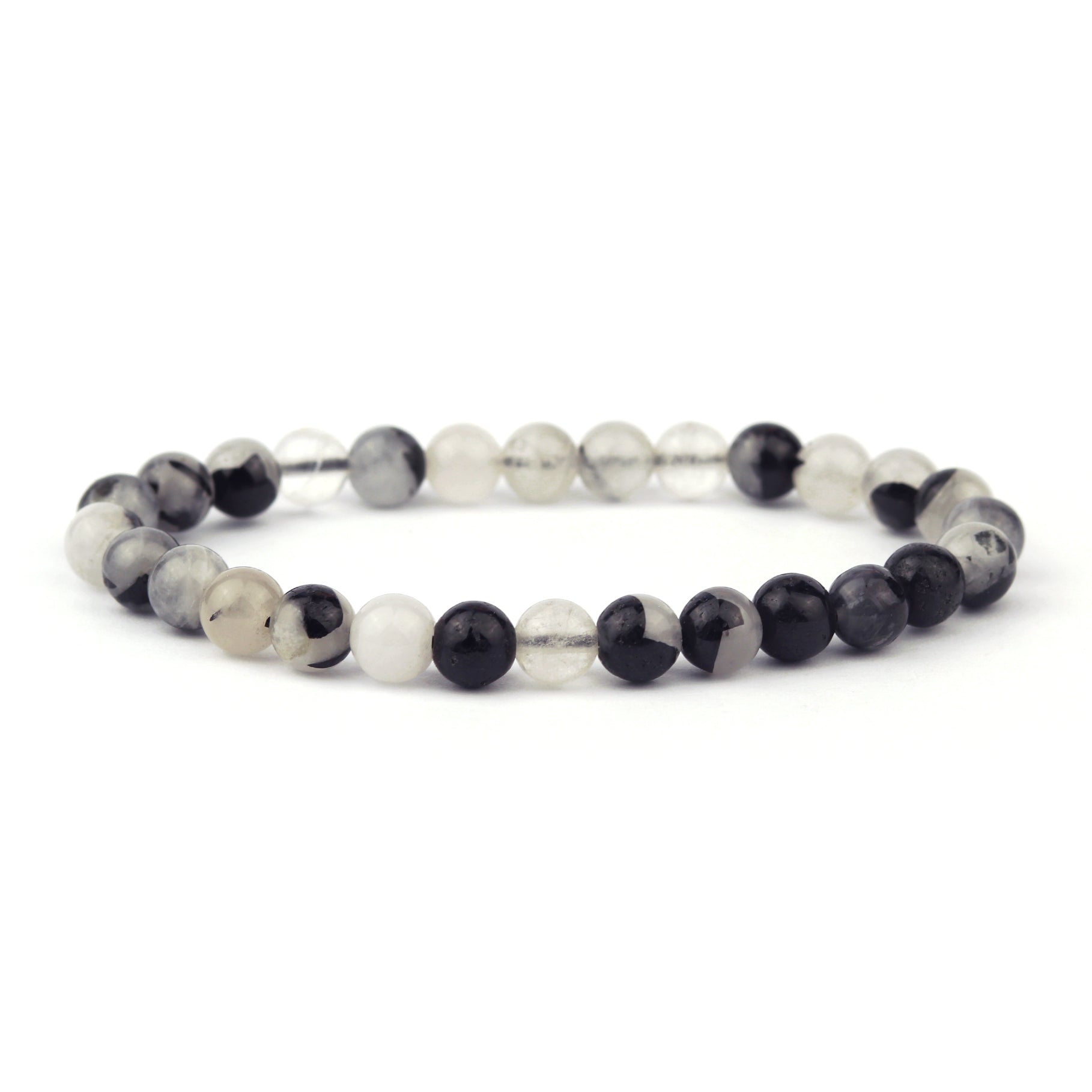 Tourmalinated White Quartz Stretch Bracelet 6mm