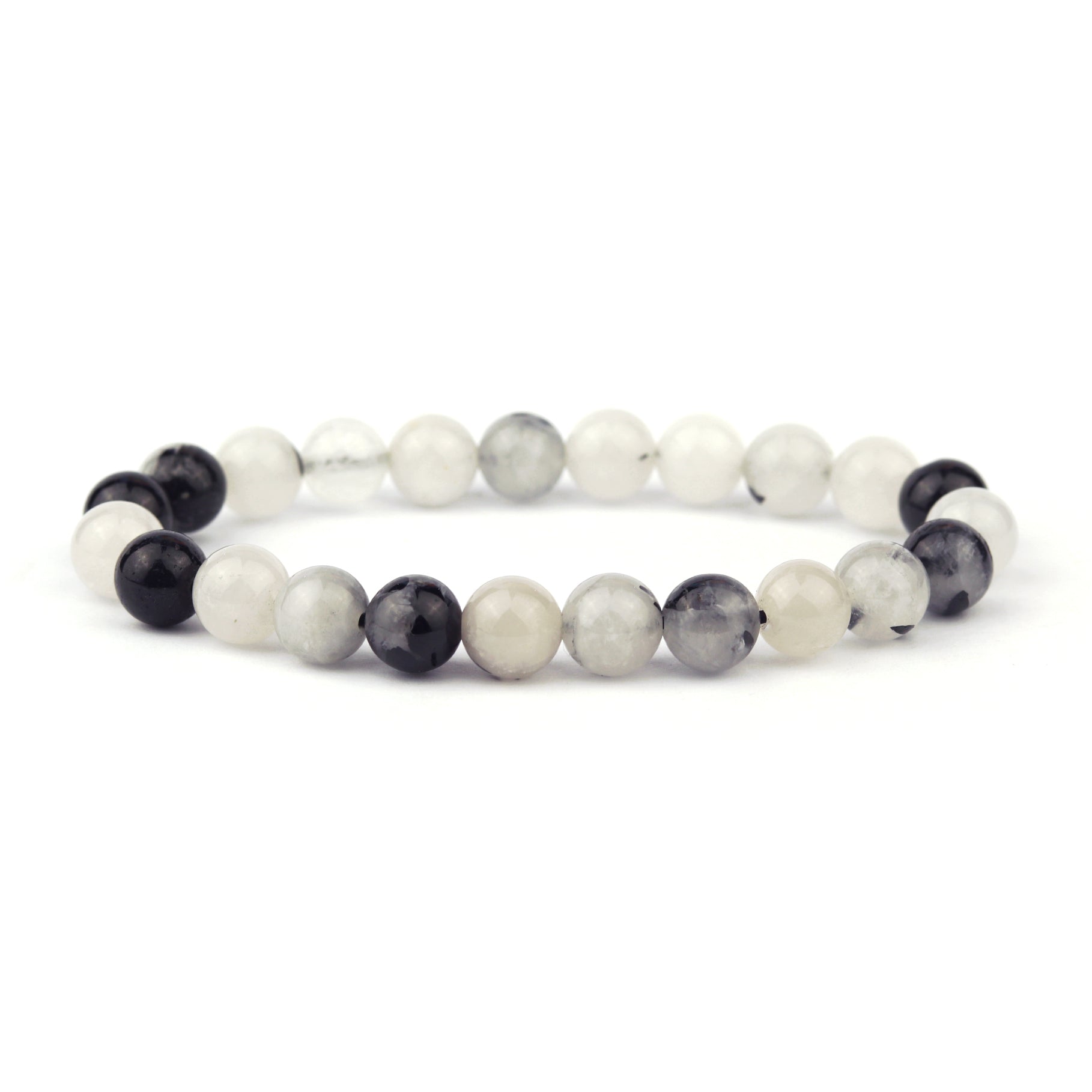 Tourmalinated White Quartz Stretch Bracelet 8mm