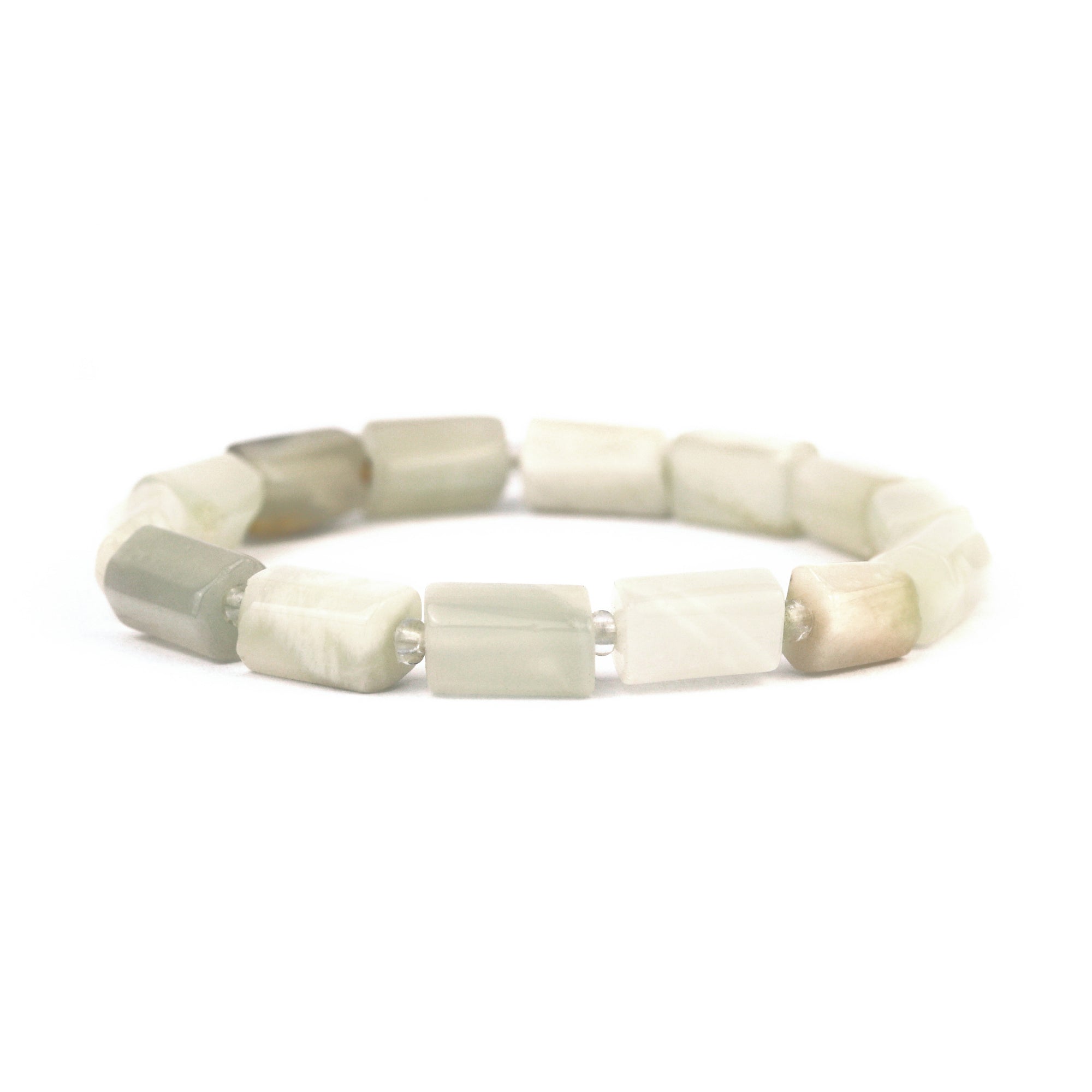 White Moonstone Tube Stretch Bracelet