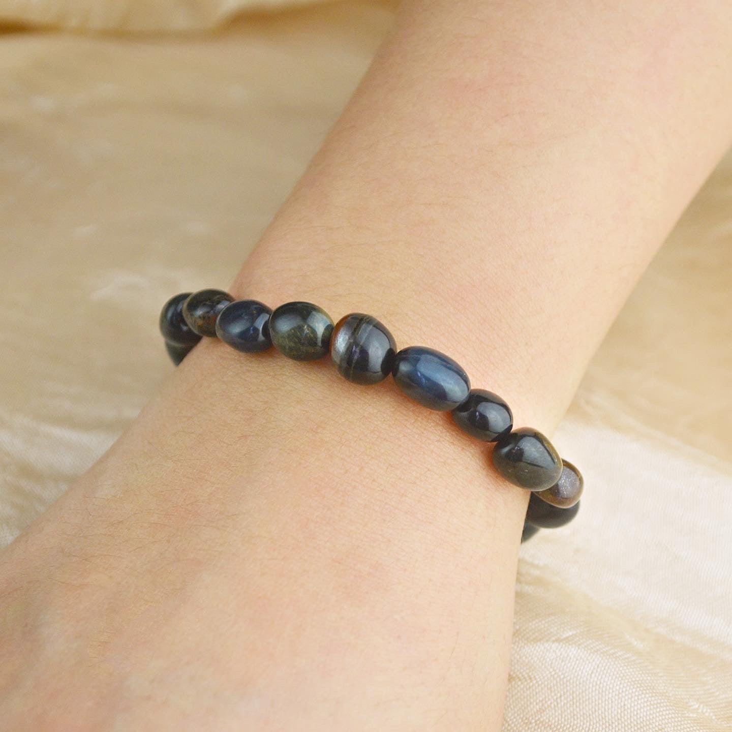 Blue Tiger Eye Pebbles Stretch Bracelet
