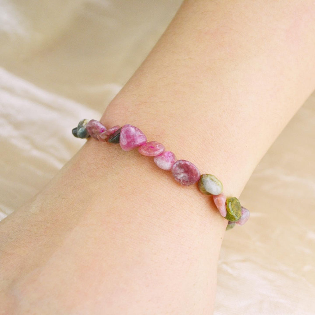 Mixed Tourmaline Pebbles Stretch Bracelet