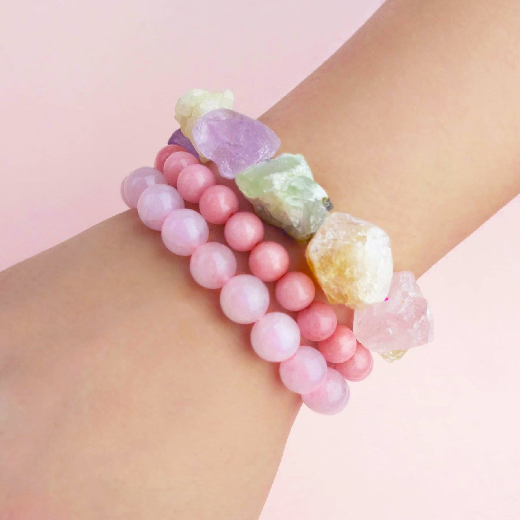 Raw Mixed Pastel Stones Stretch Bracelet Medium