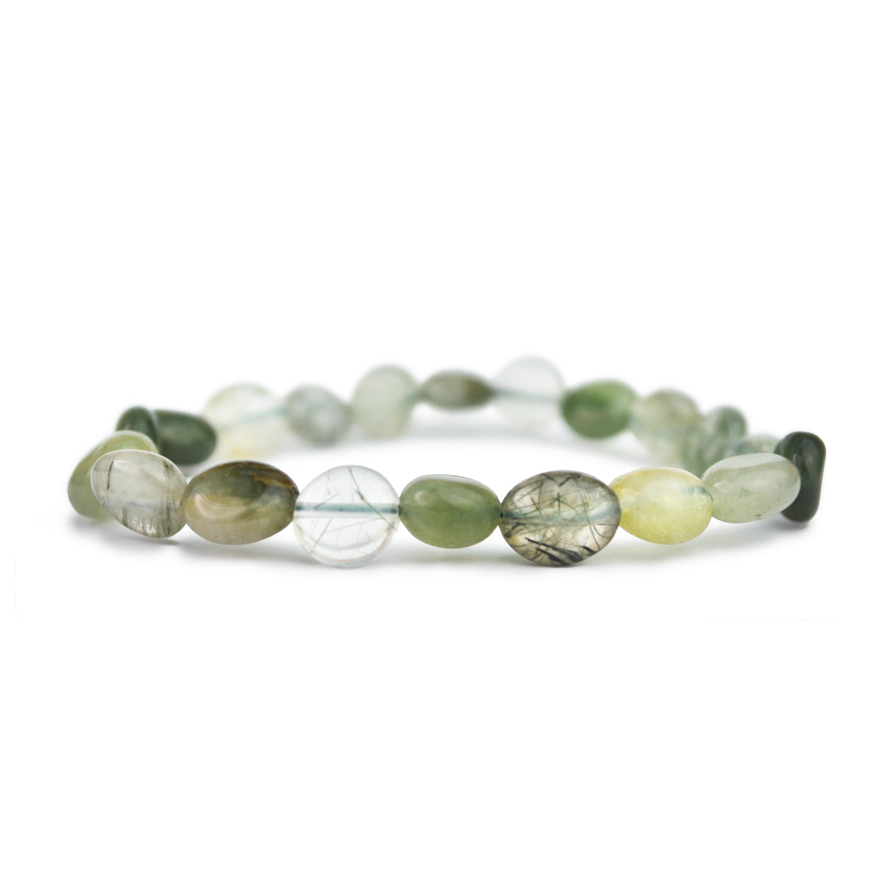 Green Rutilated Quartz Pebbles Stretch Bracelet