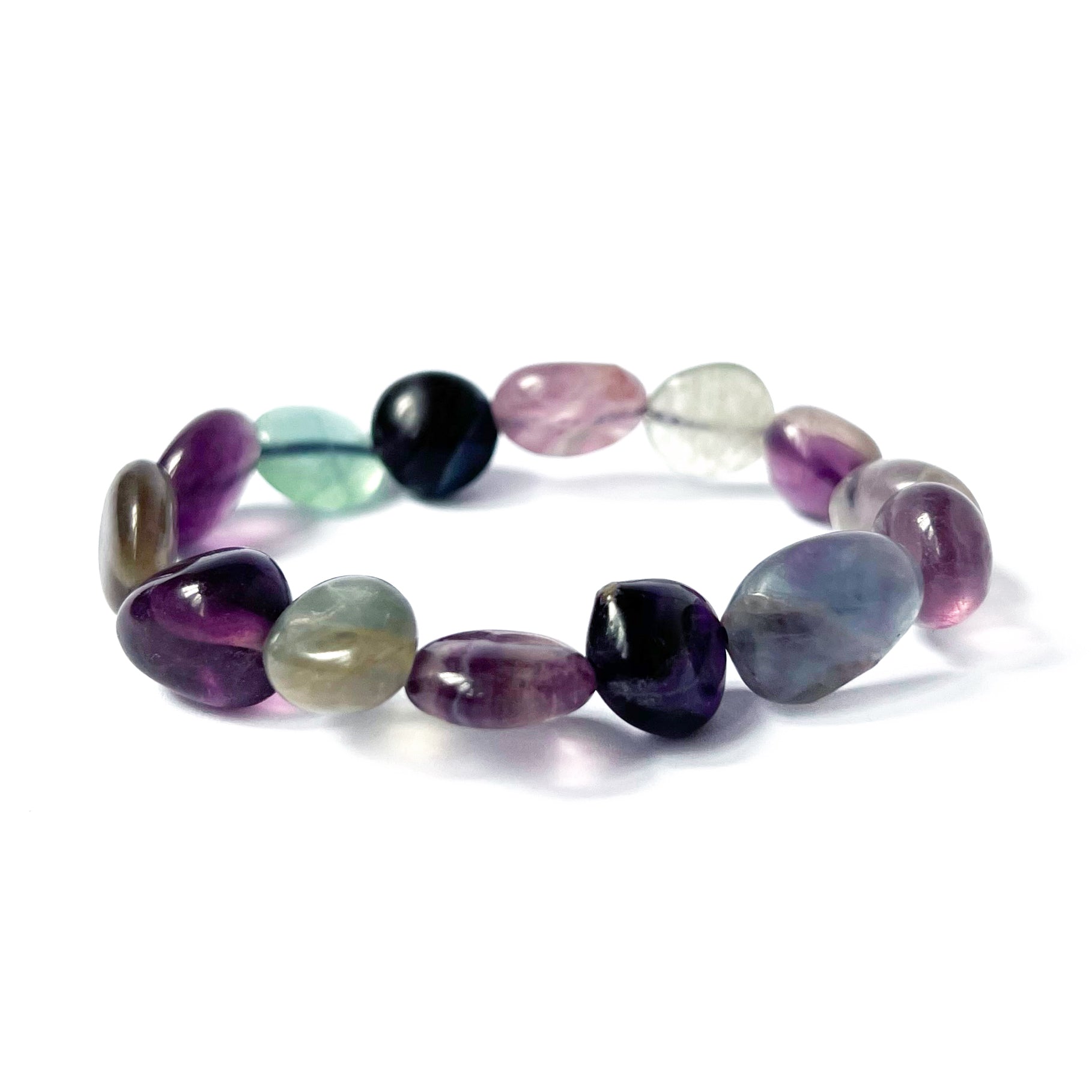 Rainbow Fluorite Pebbles Stretch Bracelet