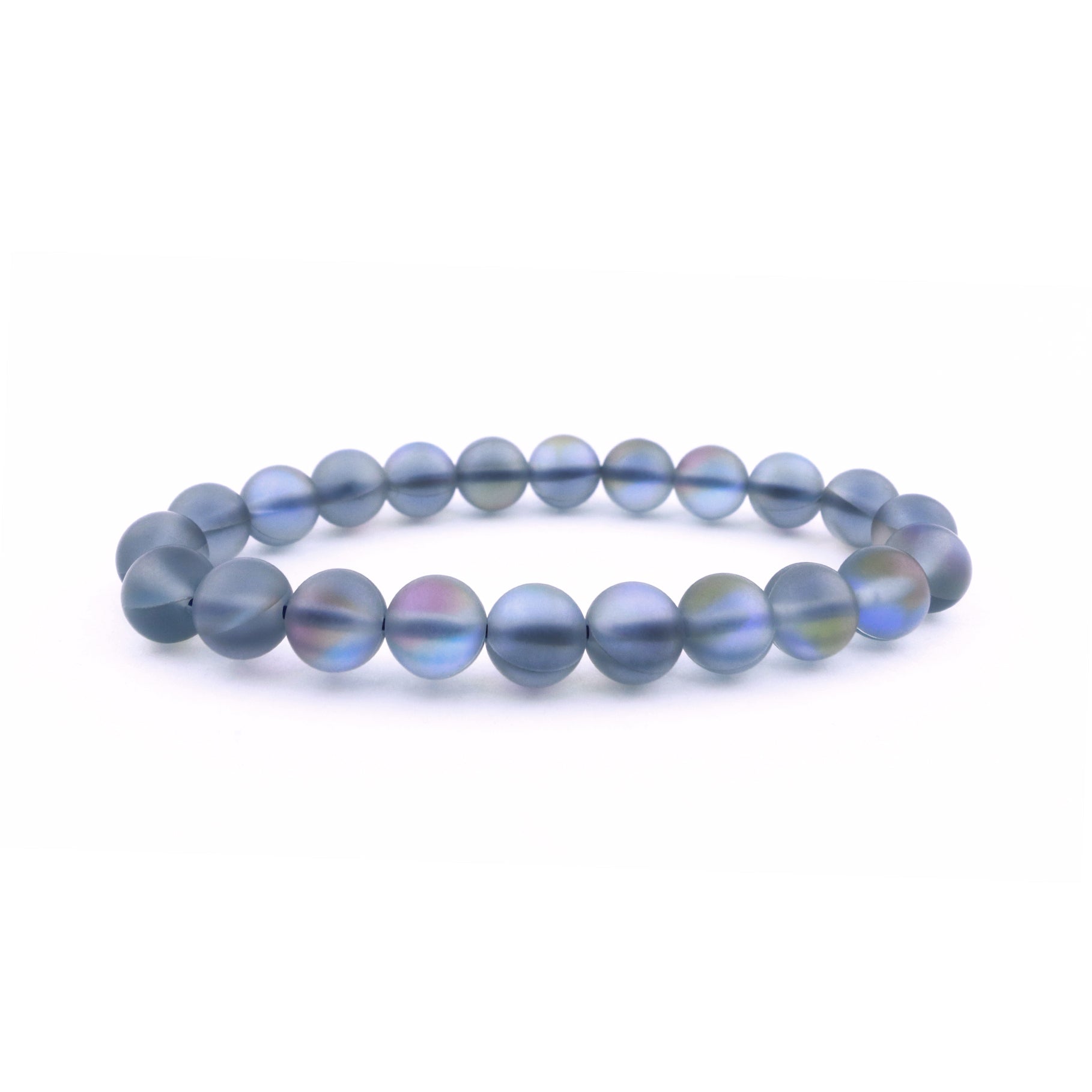 Gray Mermaid Aura Glass Stretch Bracelet 8mm Matte