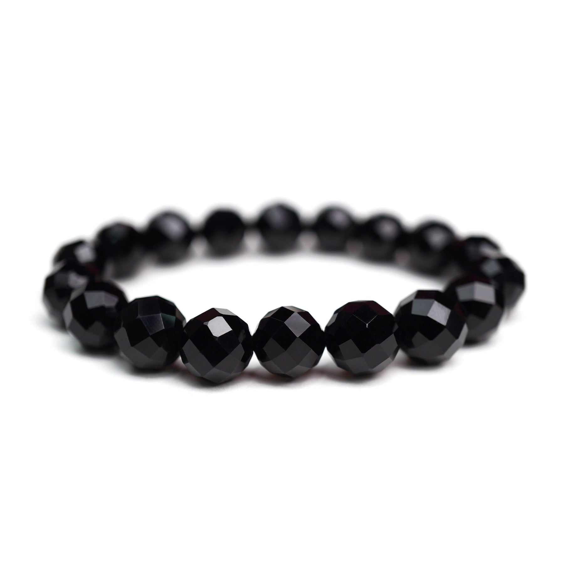 Faceted Polished Black Onyx Stretch Bracelet 10mm