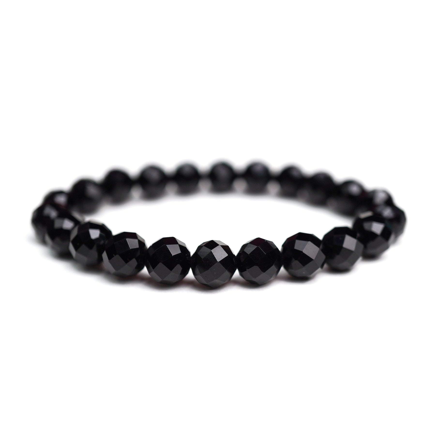 Faceted Polished Black Onyx Stretch Bracelet