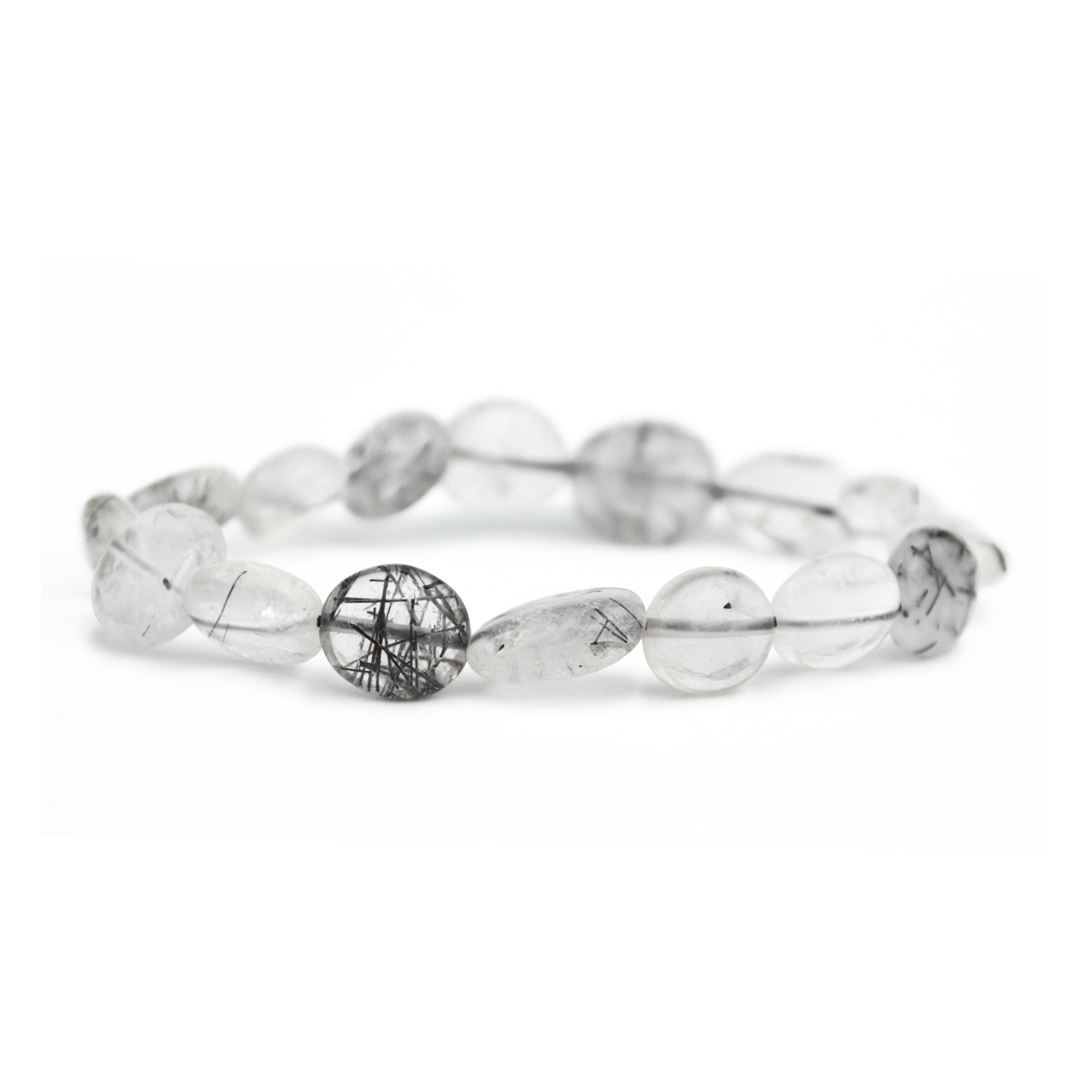 Tourmalinated Quartz Pebbles Stretch Bracelet